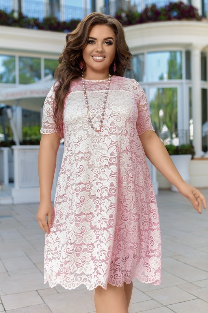 

Платье нарядное гипюровое с коротким рукавом Miss-Podium Розовый, Платье нарядное гипюровое с коротким рукавом Miss-Podium Розовый 52