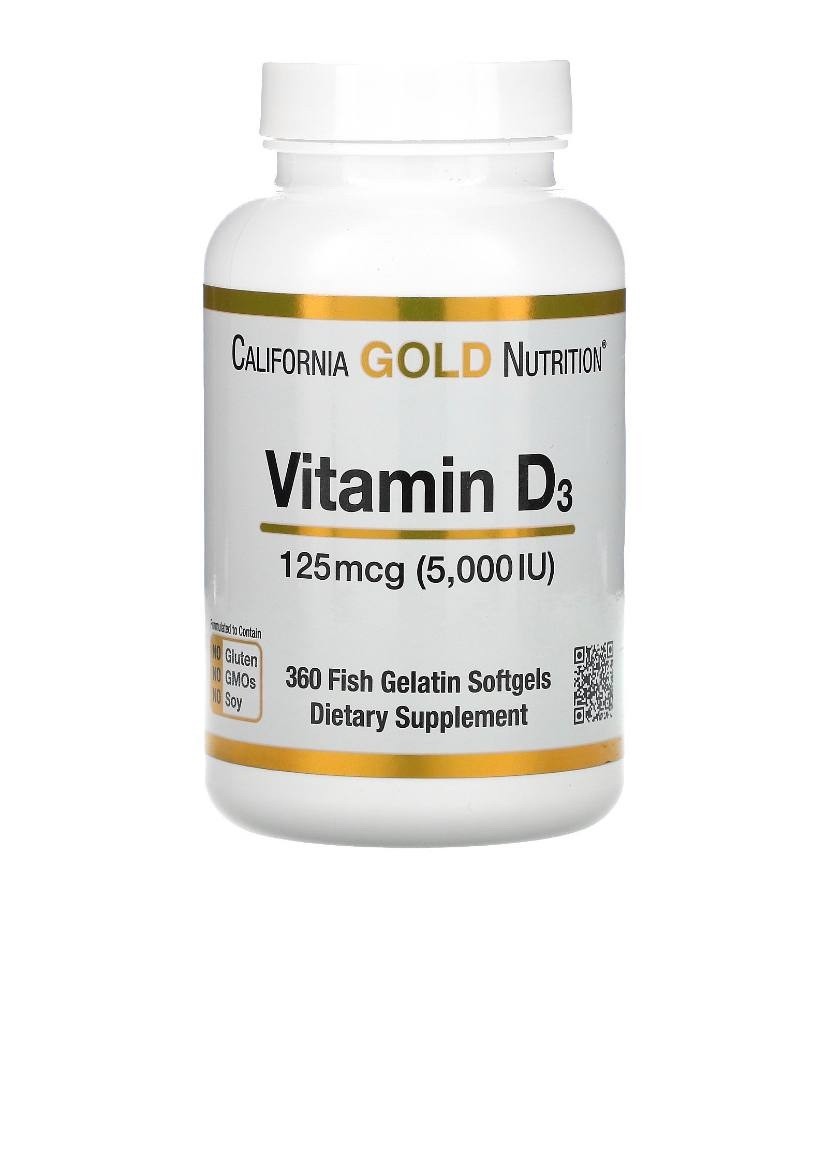 

California Gold Nutrition, Vitamin D3, 500 ME (125мкг), 360 капсул