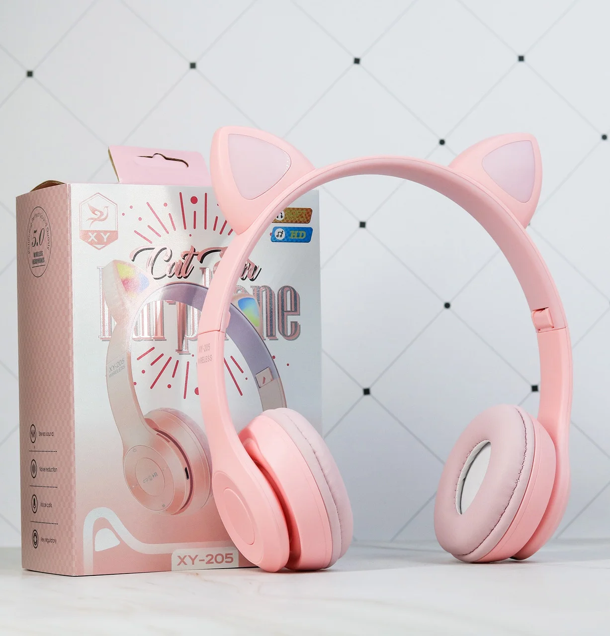 

Наушники складные CAT XY-205 Беспроводные с LED подсветкой с ушками Pink
