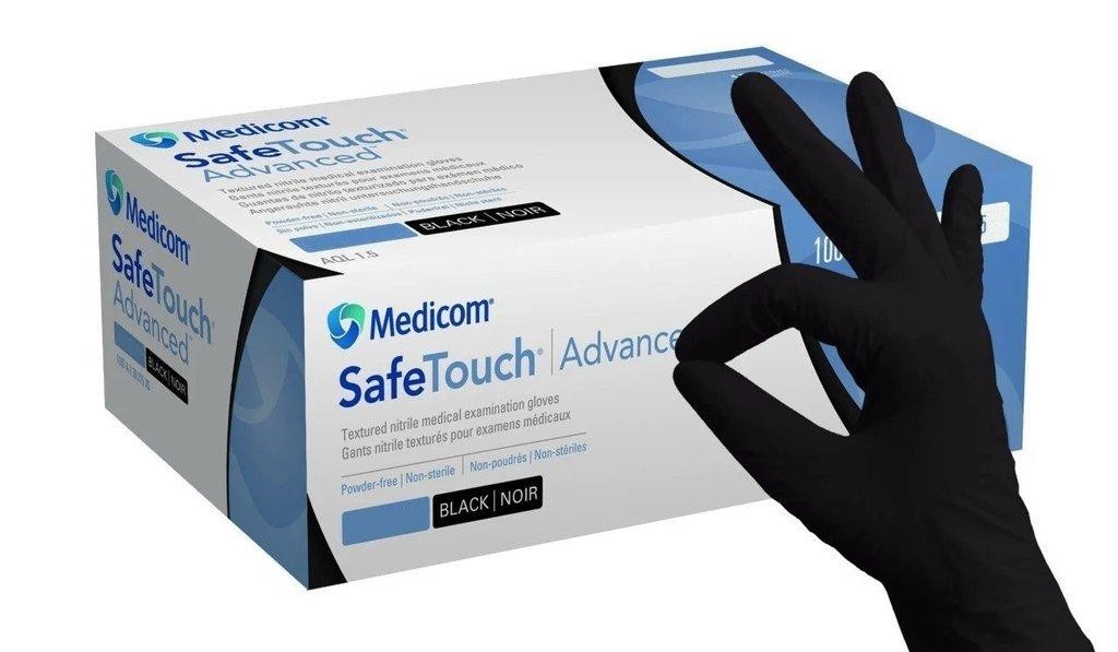 

Перчатки черные нитриловые, не стерильные лучшего качества Medicom Safe Touch Black 100 шт/уп S