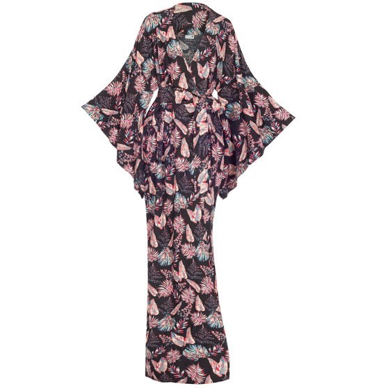 

Халат-кимоно Garna Хокку тропики натуральный длинный в японском стиле M черный