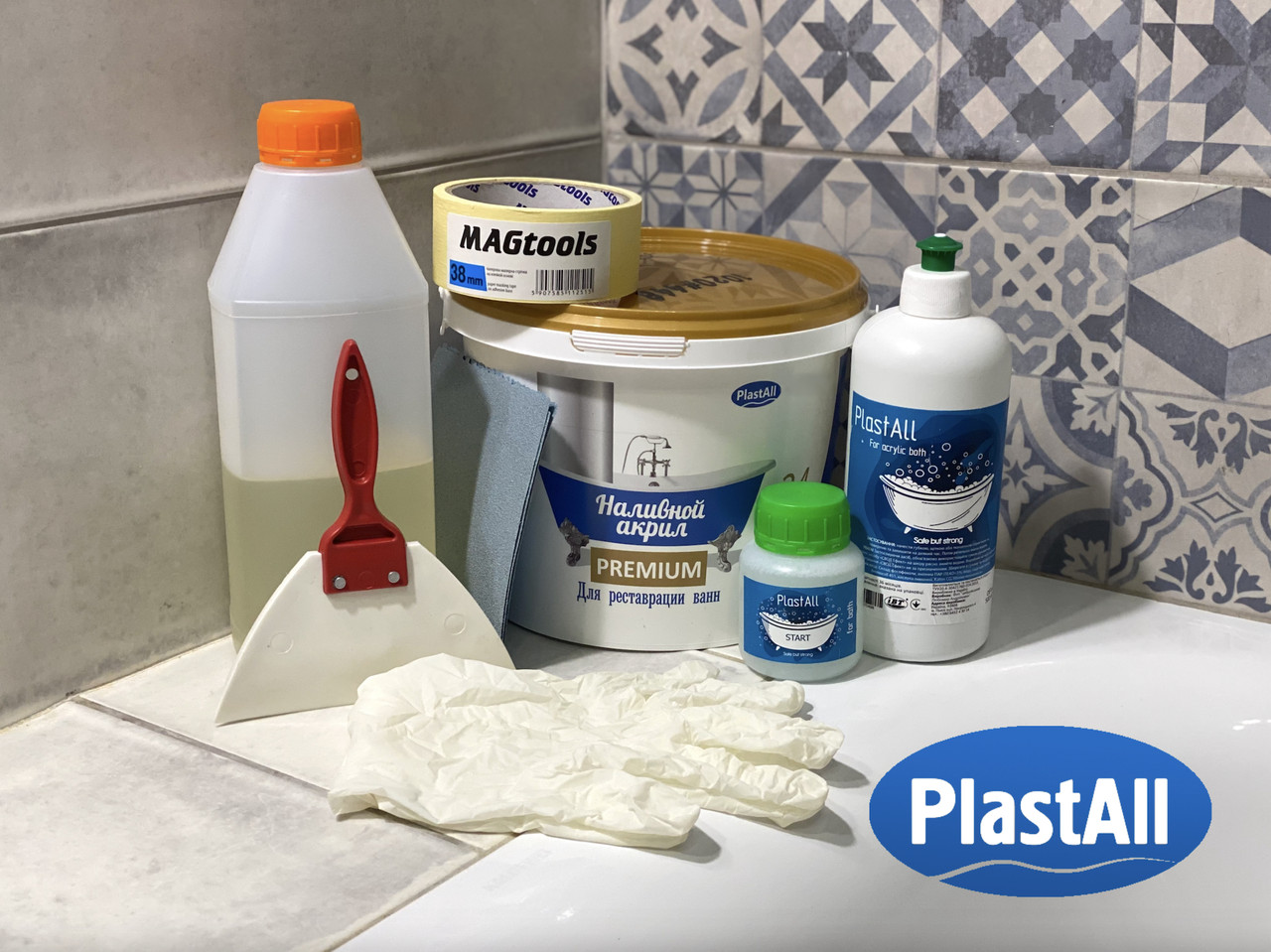 

Жидкий акрил Plastall Premium 1.7 м с набором для реставрации ванн