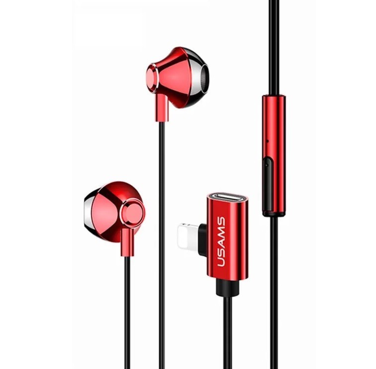 

Наушники Usams Lightning Metal with Charging Port для iPhone red