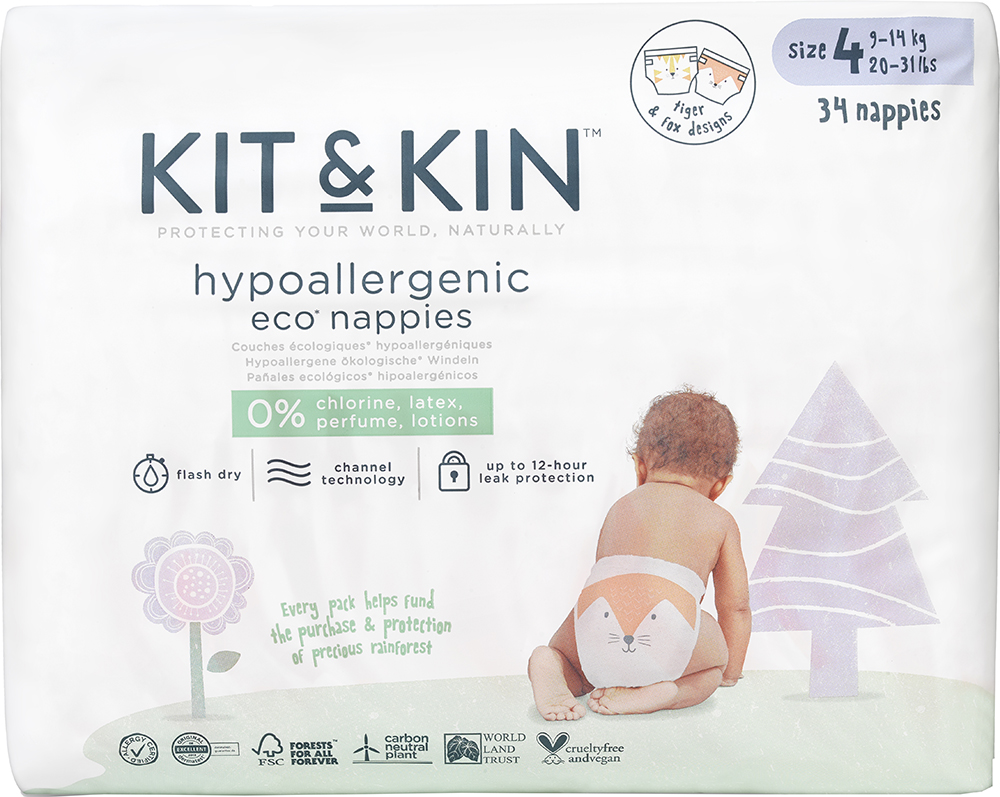 

Эко подгузники Kit & Kin размер 4 9-14 кг 34 шт (KKS4NAPPIESFT)