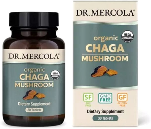 Органический гриб Чага, Organic Chaga Mushroom, Dr. Mercola 30 таблеток ...