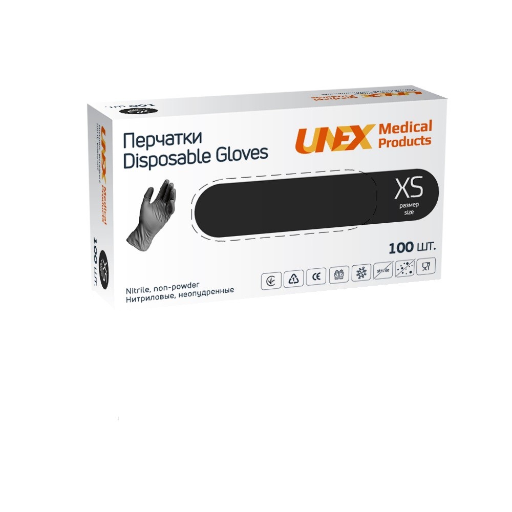 

Перчатки Unex Medical Products нитриловые черные нестерильные неопудренные XS 50 пар (115-2020)