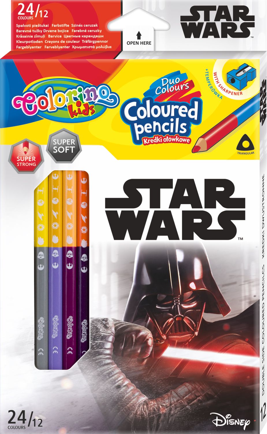 

Карандаши цветные Colorino Star Wars Duo Colors двухсторонние + точилка 24 цвета 12 шт (89465PTR) (5907620189465)