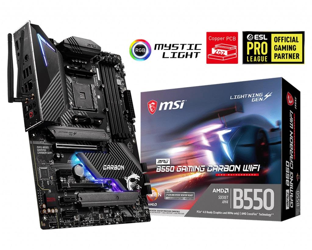 

Материнская плата MSI MPG B550 Gaming Carbon WiFi (sAM4, AMD B550, PCI-Ex16)