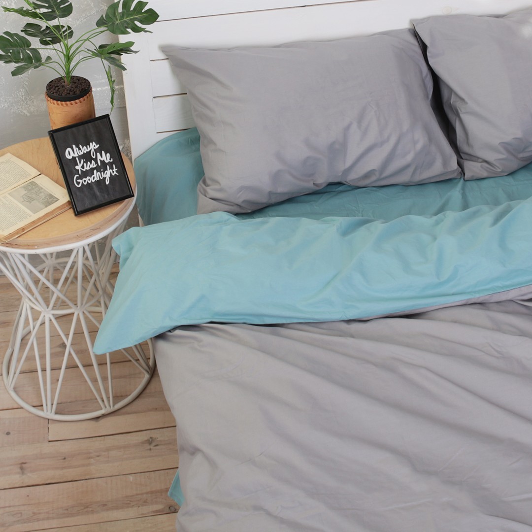 

Комплект постельного белья Хлопковые традиции цвет Море и Темно-серый Полуторный размер 155х215 Поплин 100% хлопок