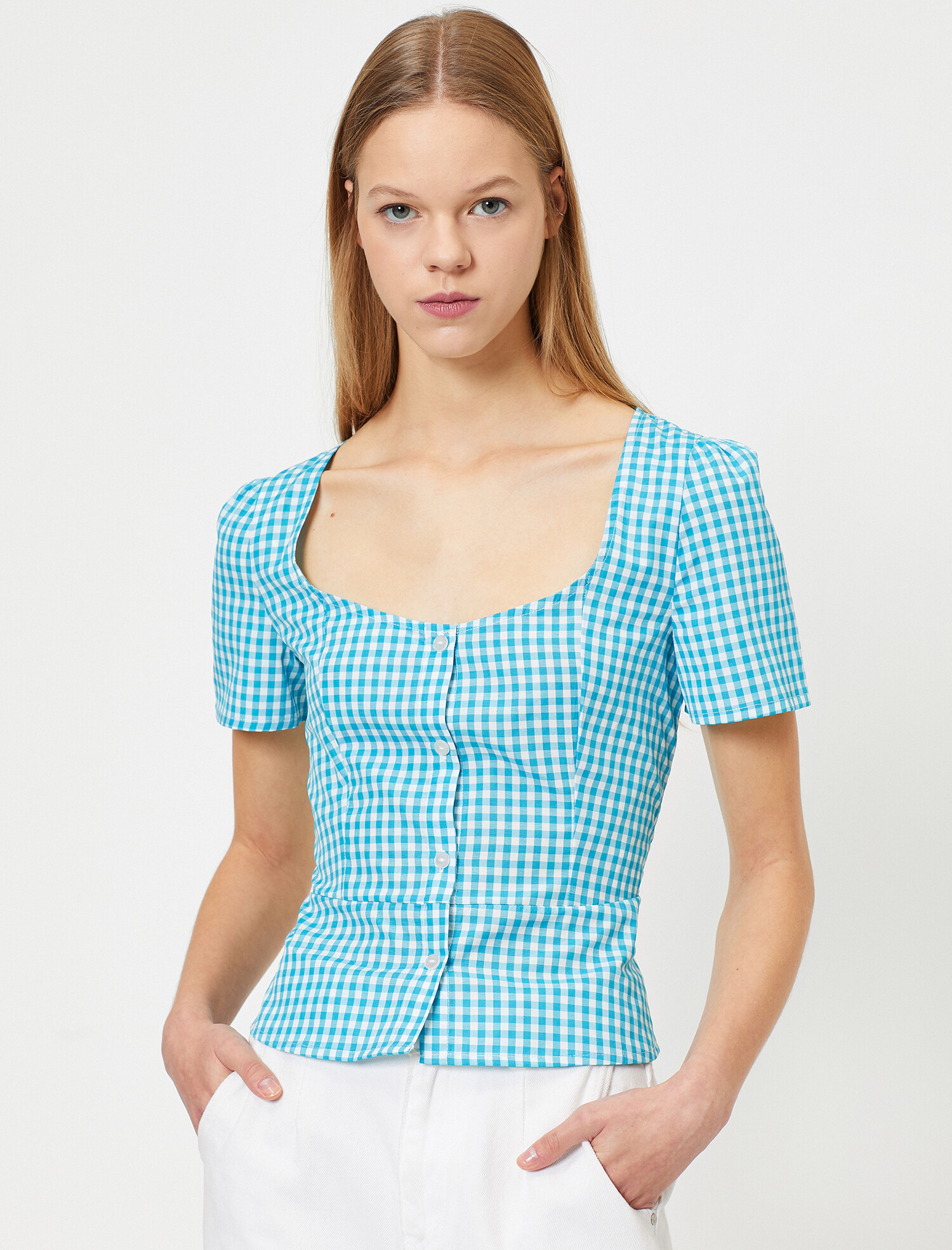 

Блузка Koton 0KAL68803IW-T70  Turquoise Check, Блузка Koton 0KAL68803IW-T70 36 Turquoise Check