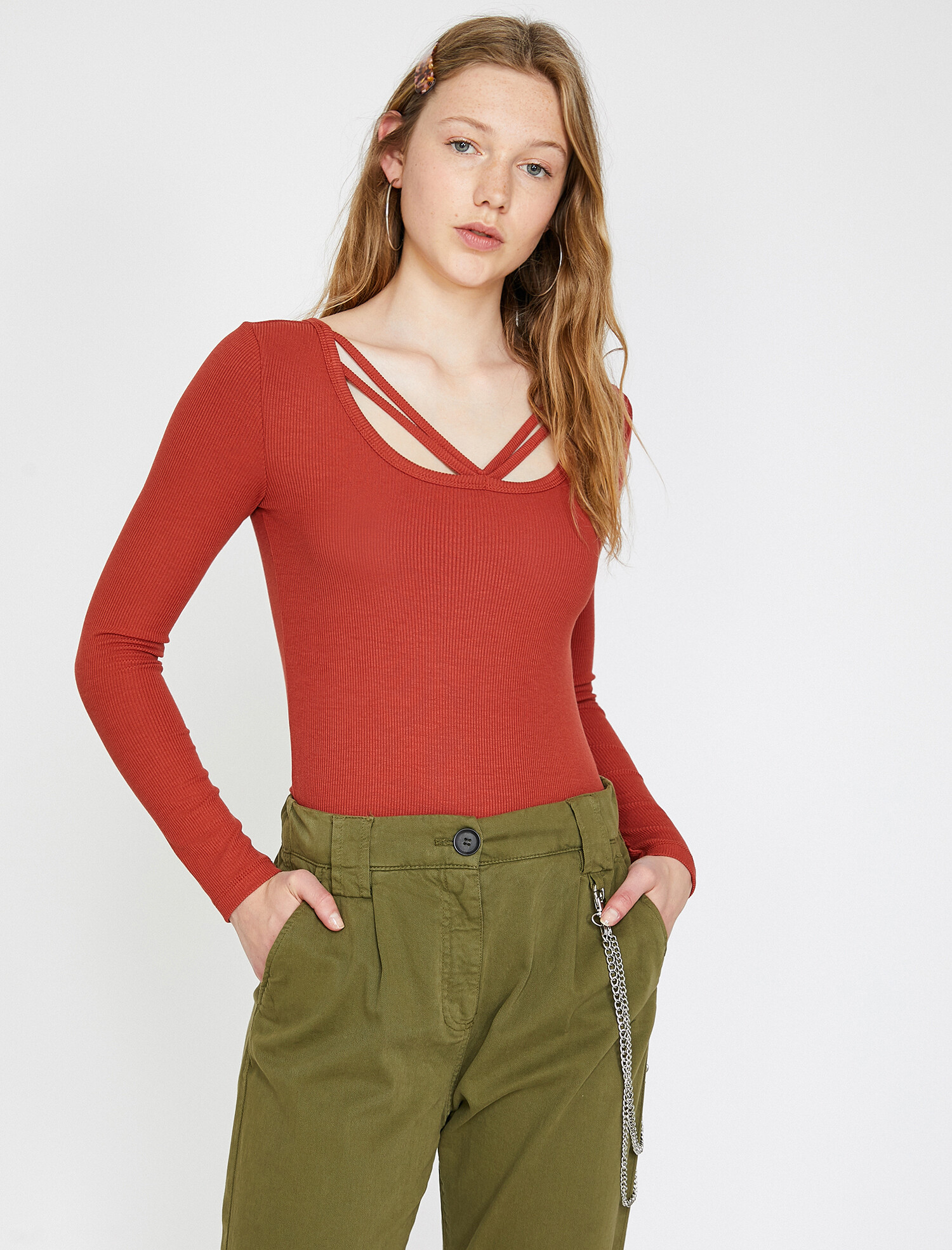 

Лонгслив Koton 0KAL18160OK-996 S Terracotta