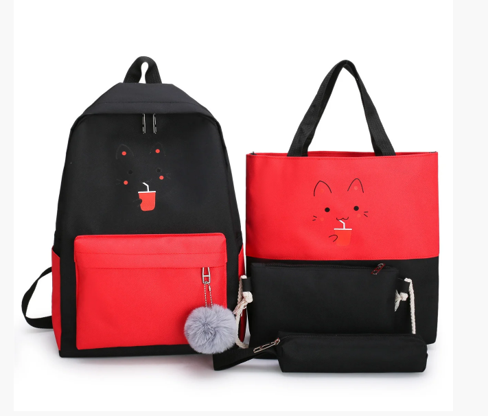 

Рюкзак женский + сумки + пенал Комплект ″Cat″ Sugebag черно-красный (158G)