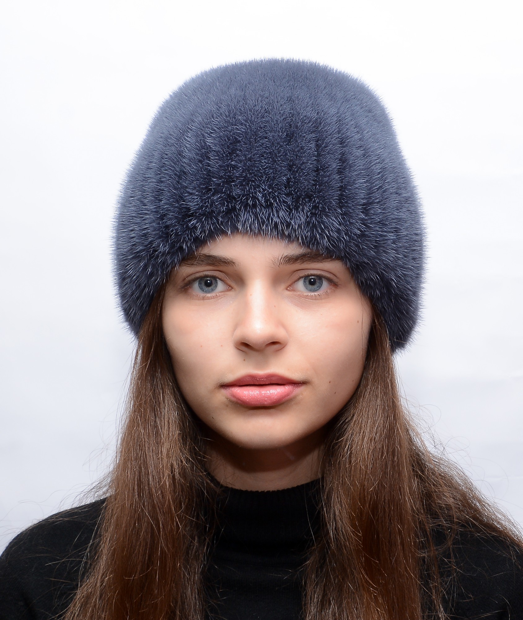 

Вязаная шапка из меха норки Меховой Стиль Мия 54-60 Синий ирис (112/C)