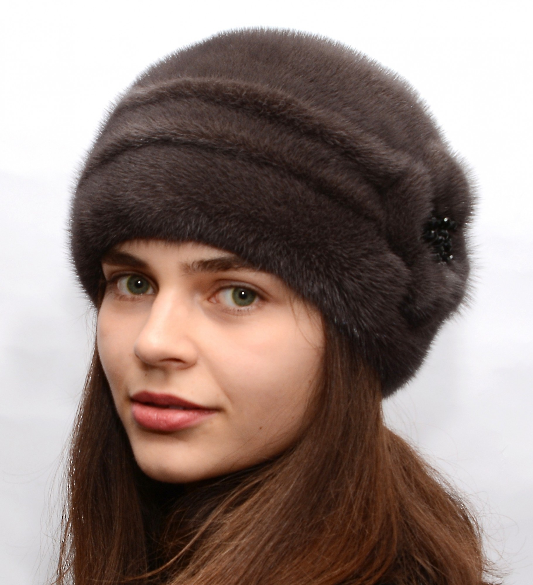 

Шапка норковая Меховой Стиль Шарик бусы 54/60 Кофейная (044/F)