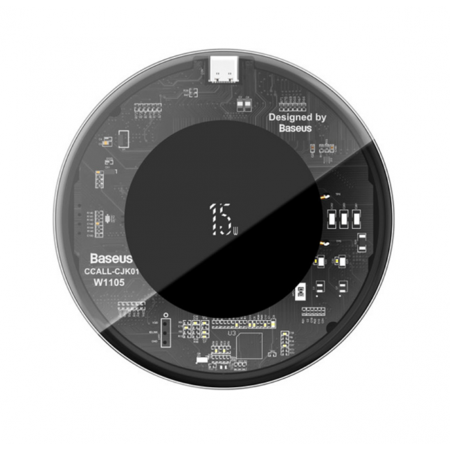 

Тонкая алюминиевая беспроводная зарядка из закаленного стекла (прозрачная) Baseus Simple Wireless Charger на 15W (Type-C) Черная