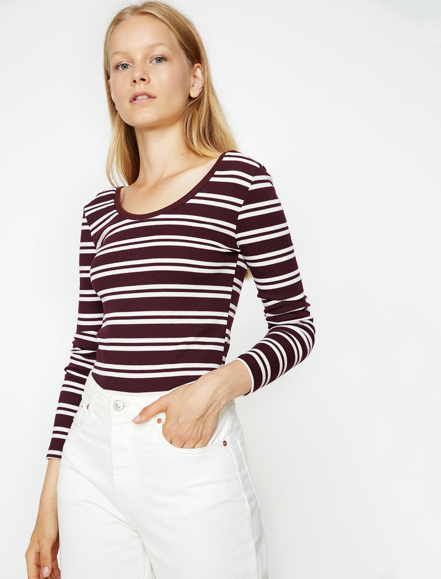 

Лонгслив Koton 9KAL11535JK-Y60  Bordeux Stripe, Лонгслив Koton 9KAL11535JK-Y60 S Bordeux Stripe