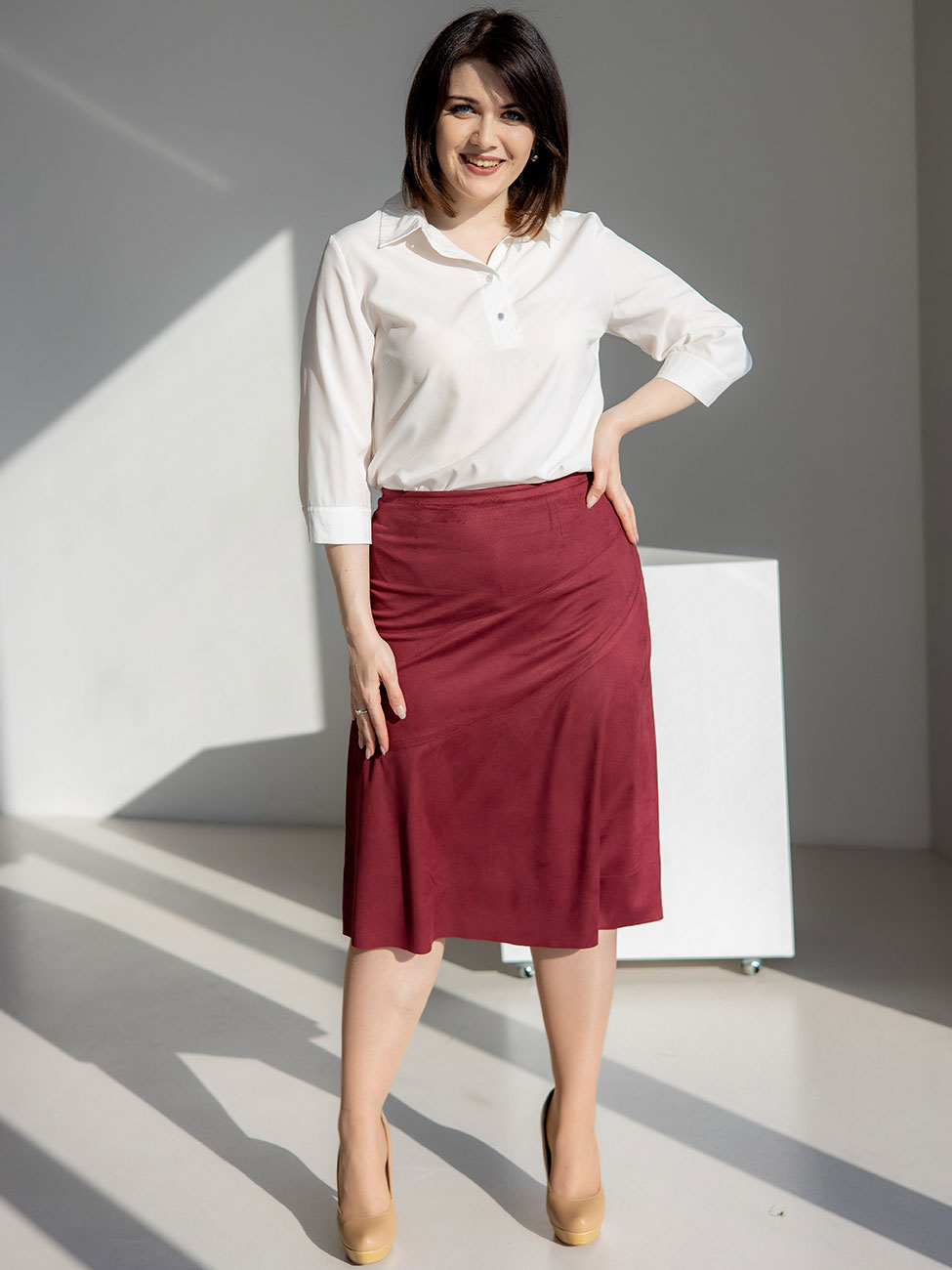 

Стильная замшевая юбка size+ Бордо XL Vikamoda 3245