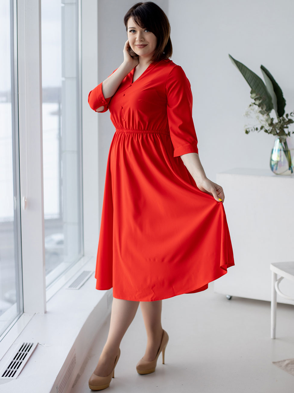 

Однотонное платье size+ Красный 2 XL Vikamoda 3172