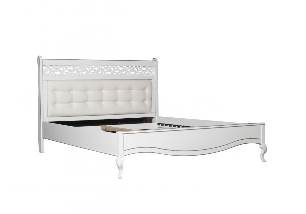 

Двуспальная кровать деревянная и МДФ Лаура 160х200 белый, патина серебро/экокожа белая цвет Veles (с каркасом, без матраса)