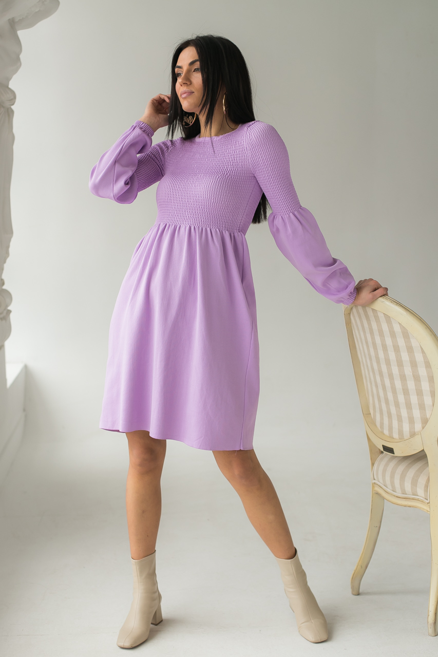 

Платье-резинка с фонариками и свободным низом Elishe - лавандовый цвет, S (4321)