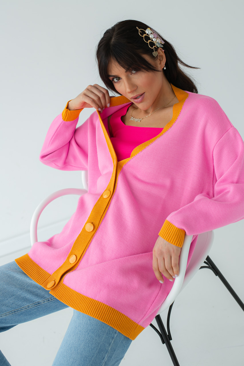 

Двухцветный кардиган оверсайз QU STYLE - розовый цвет, M