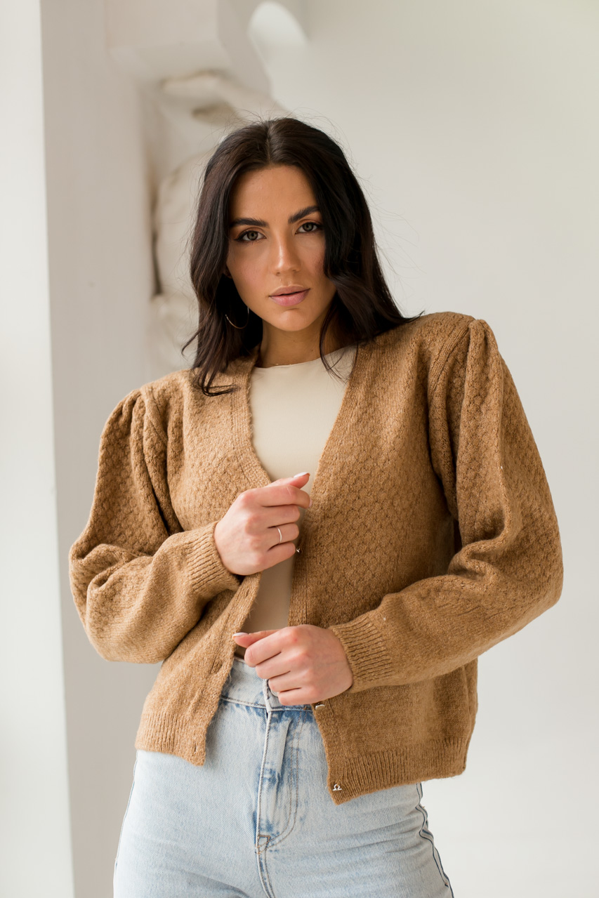 

Кардиган с маленькими зеркальными пуговицами D-K Knit - коричневый цвет, M (10014-1)
