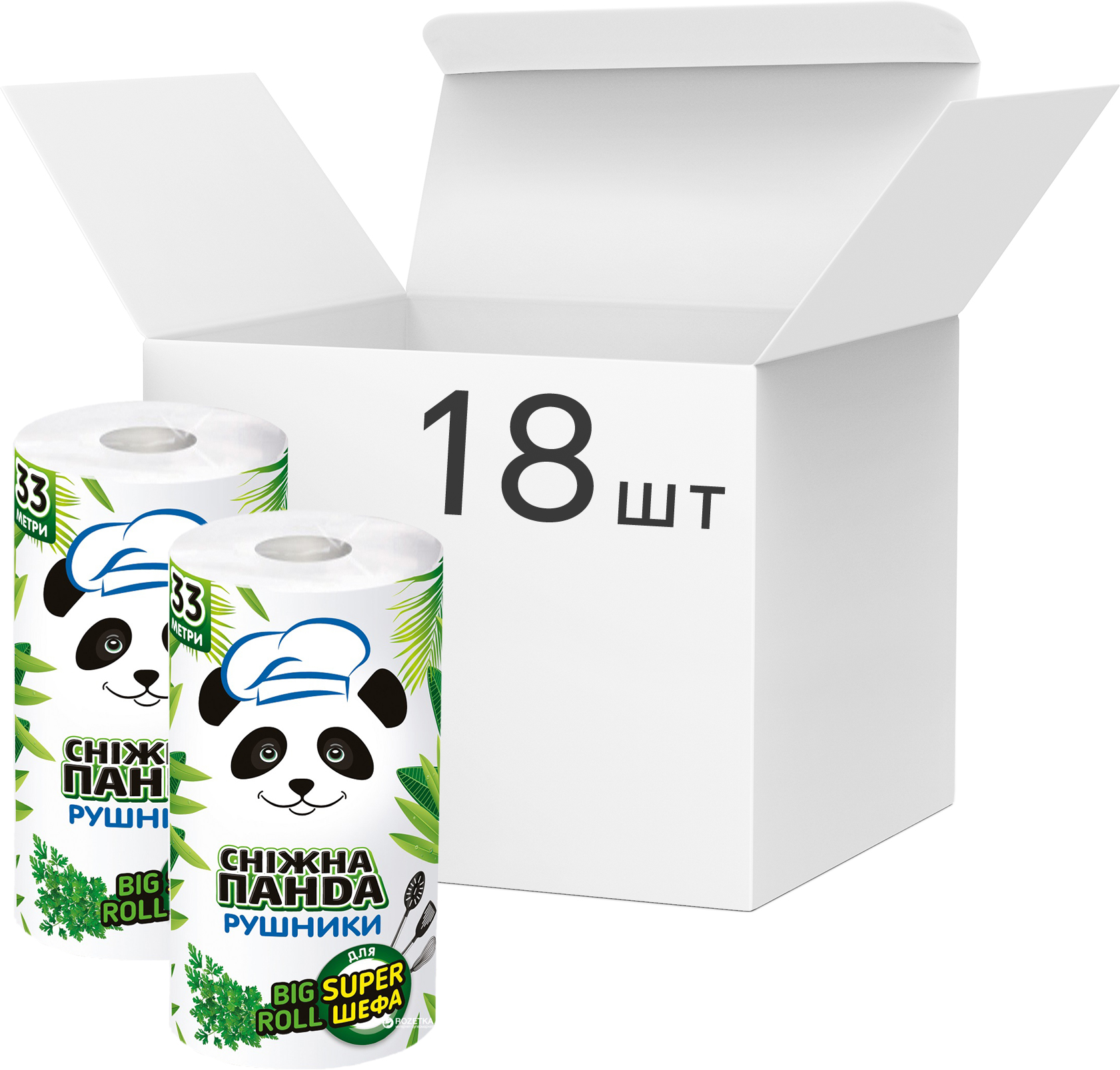 

Упаковка бумажных полотенец Снежная Панда Big Roll 2 слоя 18 шт