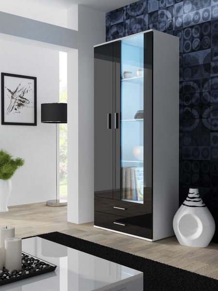 

Витрина стеклянная для спальни CAMA SOHO S6 2D2S Белый мат/Черный глянец с подсветкой Польша