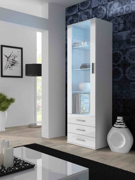 

Витрина стеклянная для спальни высокая CAMA SOHO S1 Белый мат/Белый глянец с подсветкой Польша