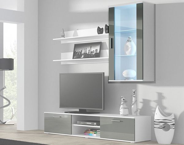 

Витрина стеклянная для гостиной навесная CAMA SOHO Белый мат/Серый глянец с подсветкой Польша