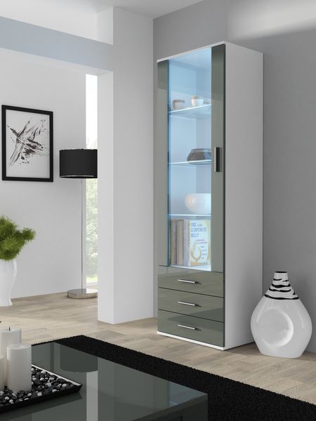 

Витрина стеклянная для гостиной высокая CAMA SOHO S1 Белый мат/Серый глянец с подсветкой Польша