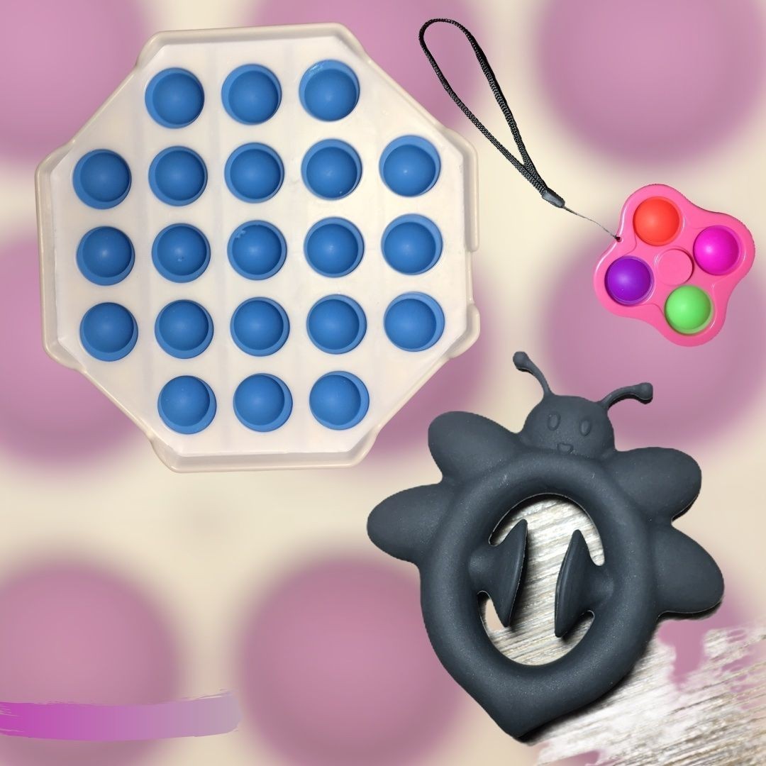 

Игрушки Антистресс Бабл Dubble toy Восьмиугольник + Simple Dimple симпл димпл Спинер + Снапперс Snapperz Черный