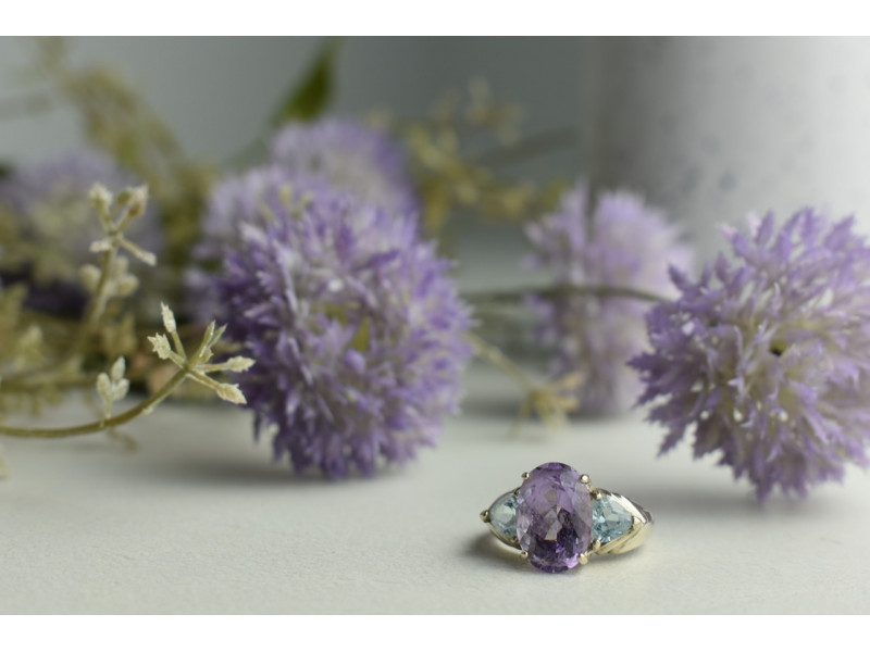 

Серебряное кольцо 925 пробы с Аметистом и Голубой Шпинелью Sky Jewelry 001075