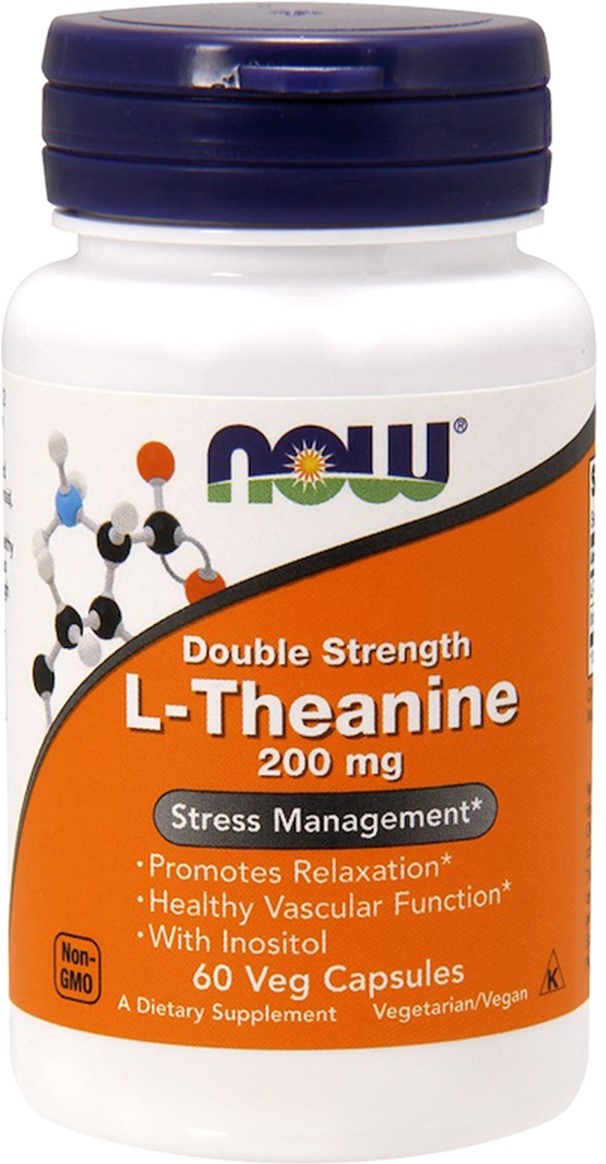 

L-Теанин, L-Theanine, Double Strength, Now Foods 200 мг, 60 вегетарианских капсул (733739001474)