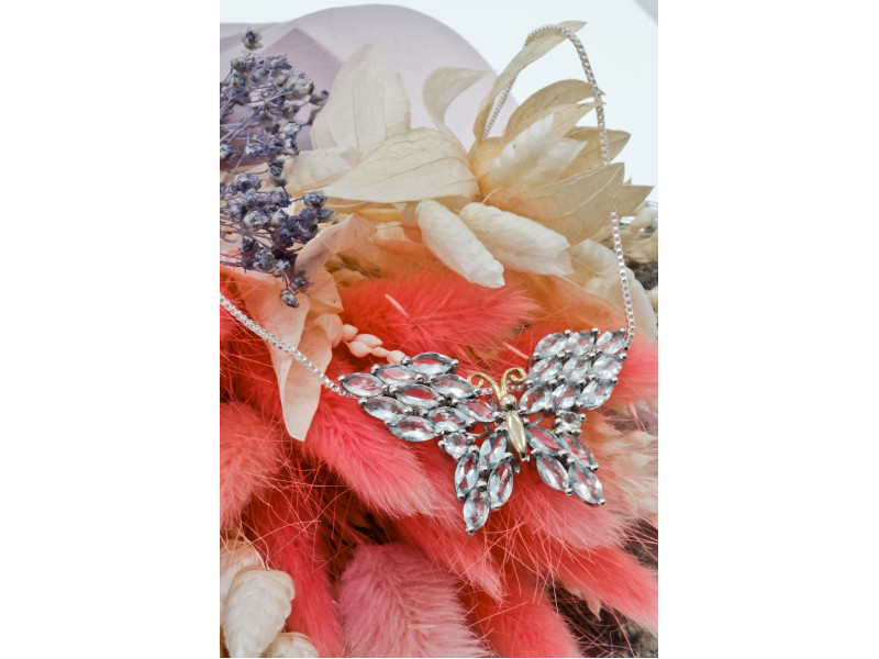 

Серебряная цепочка с кулоном с камнями аквамарин Бабочка Натуральный Sky Jewelry 003129