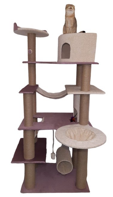 

Игровой комплекс когтеточка дряпка домик тунель лежанка для кота 190х85х60см молочно лиловый