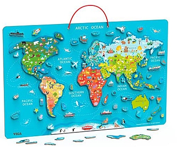 

Магнитный пазл "Карта мира с маркерной доской" (англ.), 108 деталей - Viga Toys (20-911155)