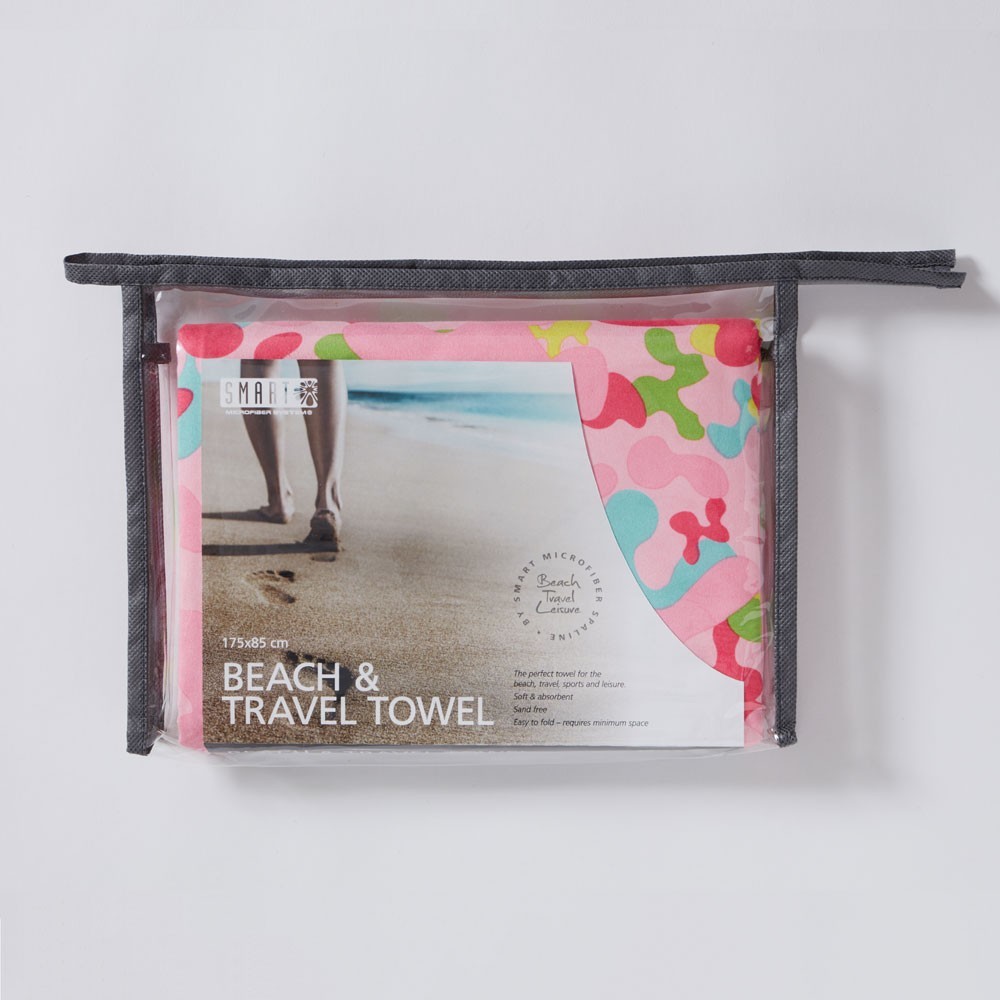 

Полотенце из микрофибры высокой плотности но не толстое Smart Microfiber System Полотенце пляжное 175см х 85см Цветовая палитра: розовый, малиновый, зеленый