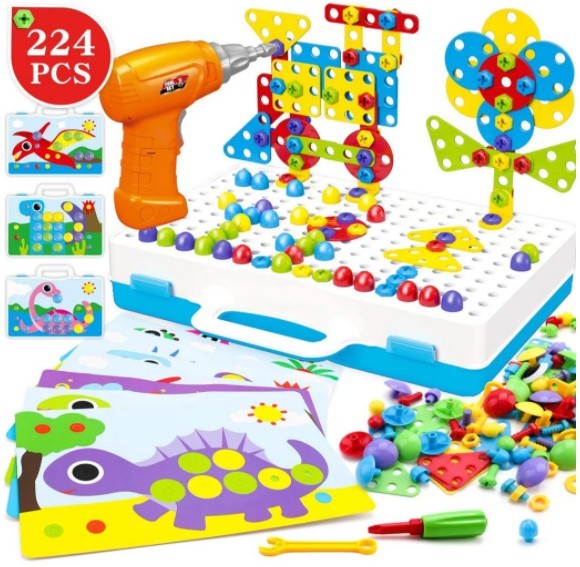

​Мозаїка конструктор з шуруповертом Tu Le Hui Creative Puzzle Peg TLH-29 Кейс 224 деталі (Код товару TLH-29)