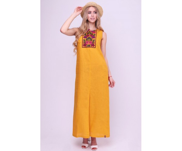 

Сукня Фолк мода вишита лляна (5044) XS гірчичний FO-5044