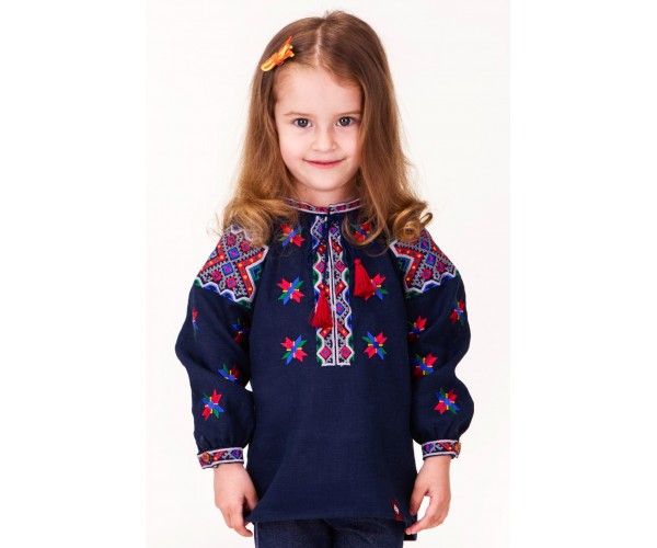 

Вишиванка для дівчинки Фолк мода (7702) 134 см темно-синій