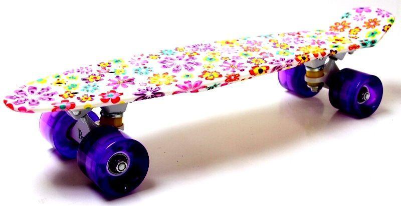 

Penny Board "Violet Flowers" с светящимися фиолетовыми колесами пени борд для девочки