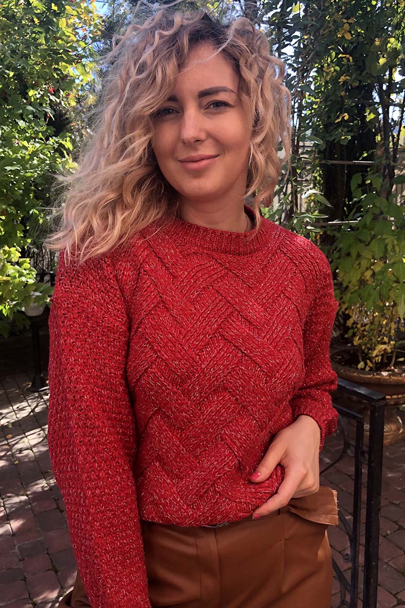 

Джемпер люрекс с узором плетенка LUREX - красный цвет, S (806-1)