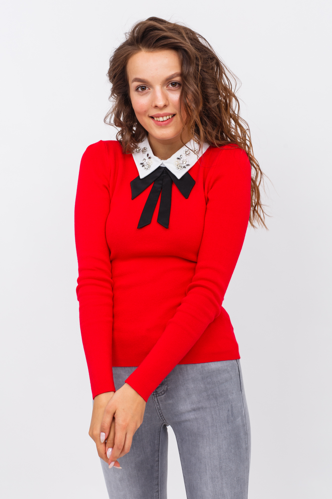 

Женская кофта-блузка с воротником LUREX - красный цвет, L/XL (326)