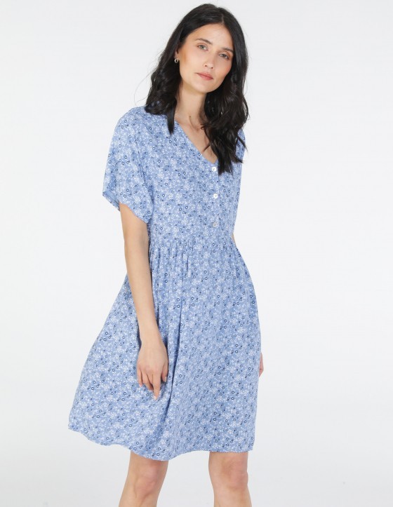 

Платье Unisono 184-8625-867 L Синее в цветочек