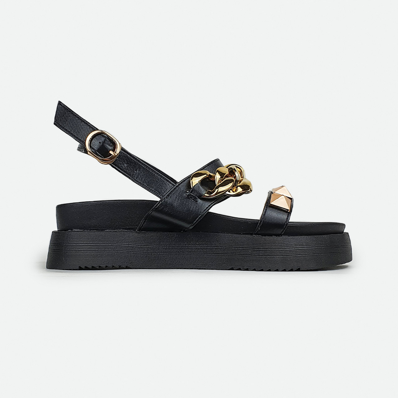 

Модные женские босоножки на платформе черные с цепями и шипами Fashion A08 36