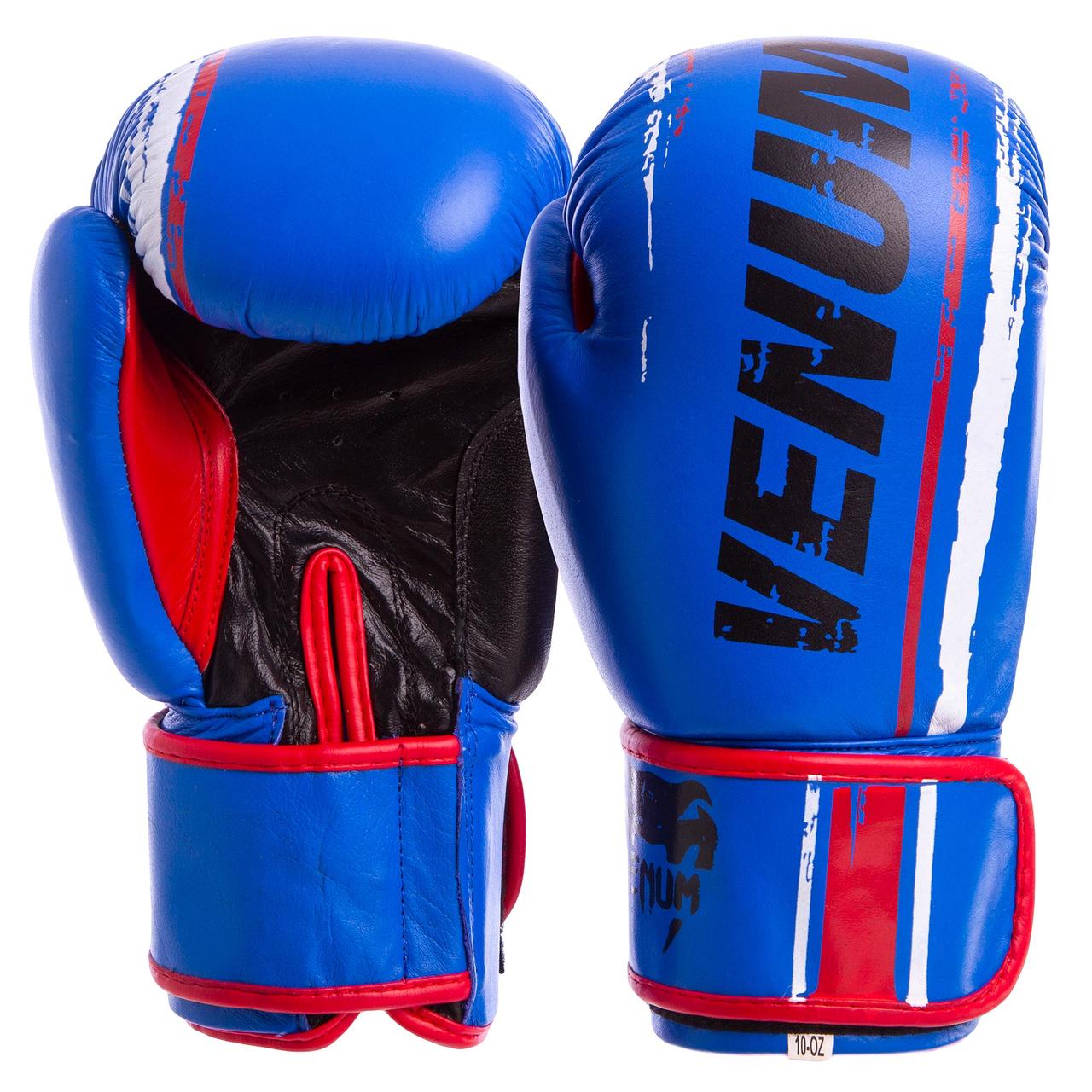 

Перчатки для бокса и единоборств Venum Heroe кожаные 6749 Blue-Black 10 унций