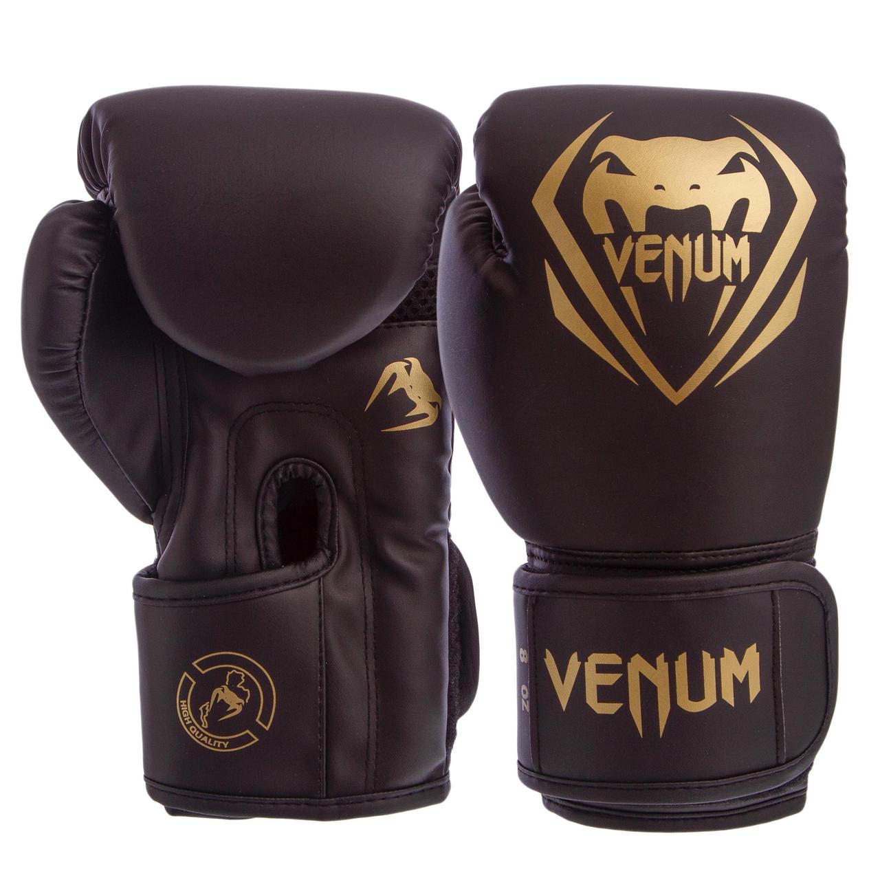 

Перчатки боксерские на липучке Venum Heroe 8351 черный-золотой 10oz