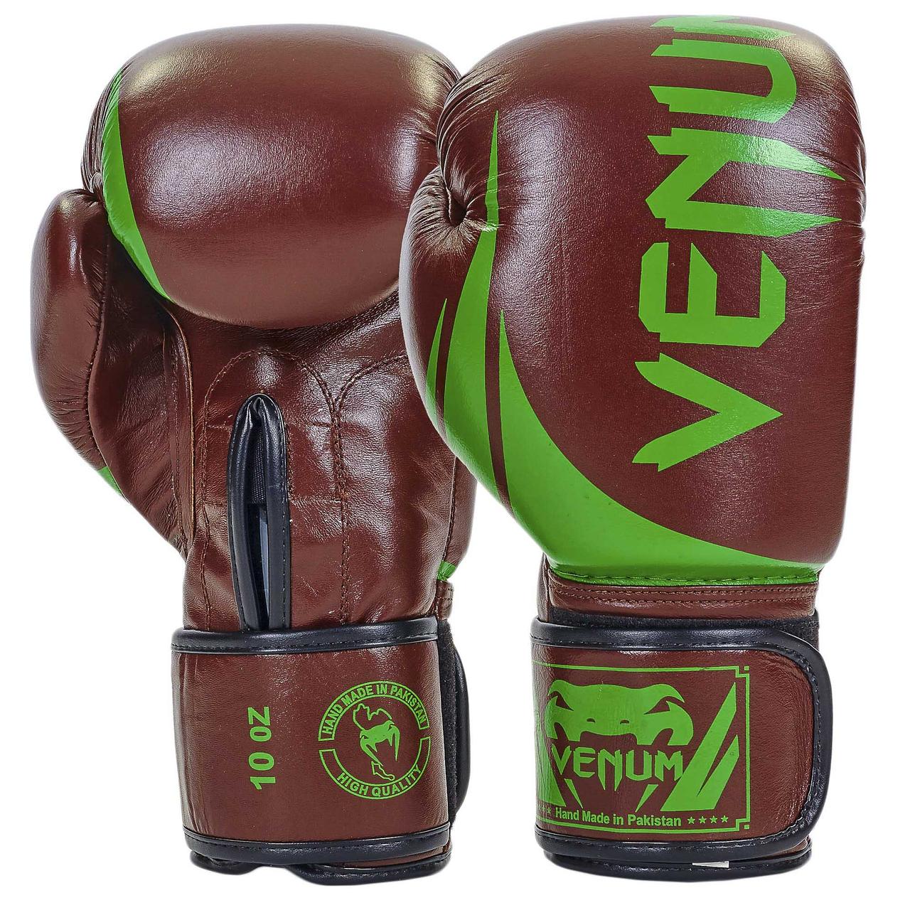 

Перчатки для бокса и единоборств кожаные Venum CHALLENGER Heroe BO-5245 Brown-Green 10 унций