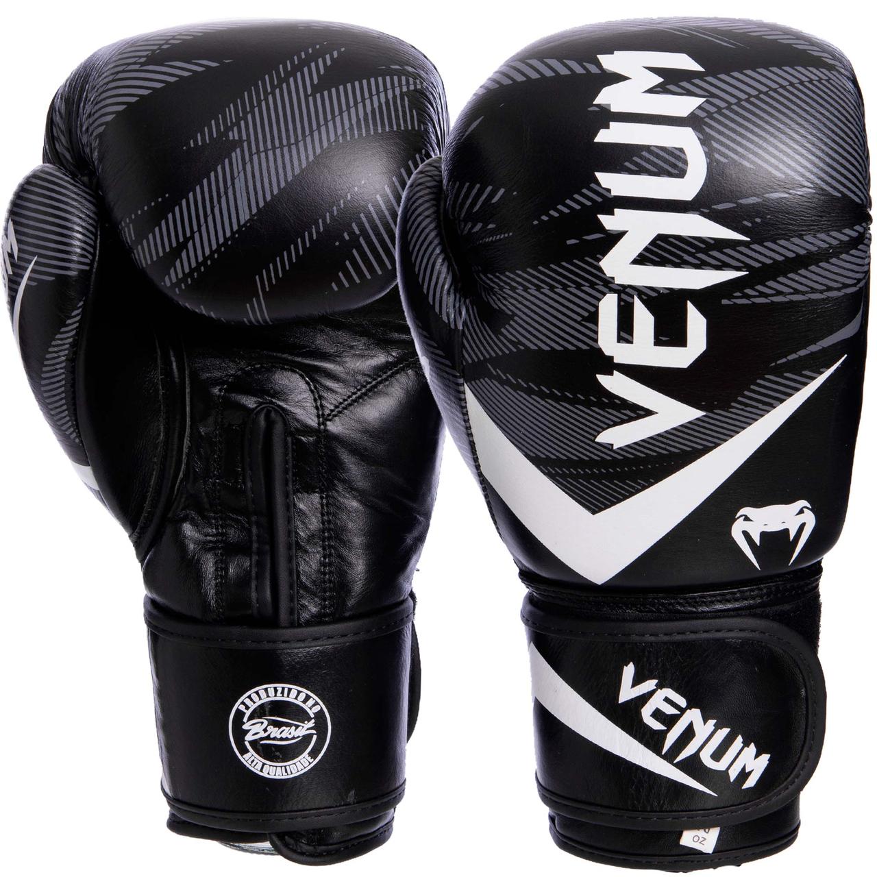 

Перчатки для бокса и единоборств кожаные Venum IMPACT Heroe VL-2038 Black-Grey-White 12 унций